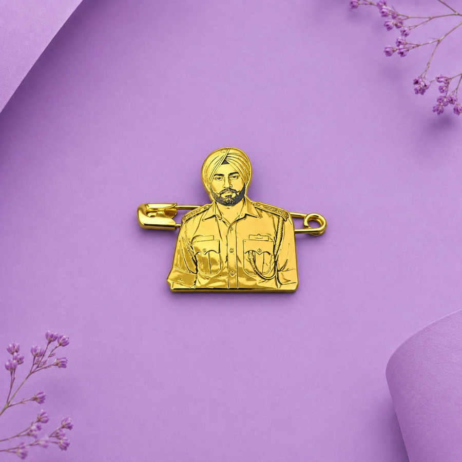Face Engraved Brooch Pin
