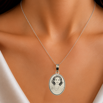 Vertical Oval Shape Photo Pendant
